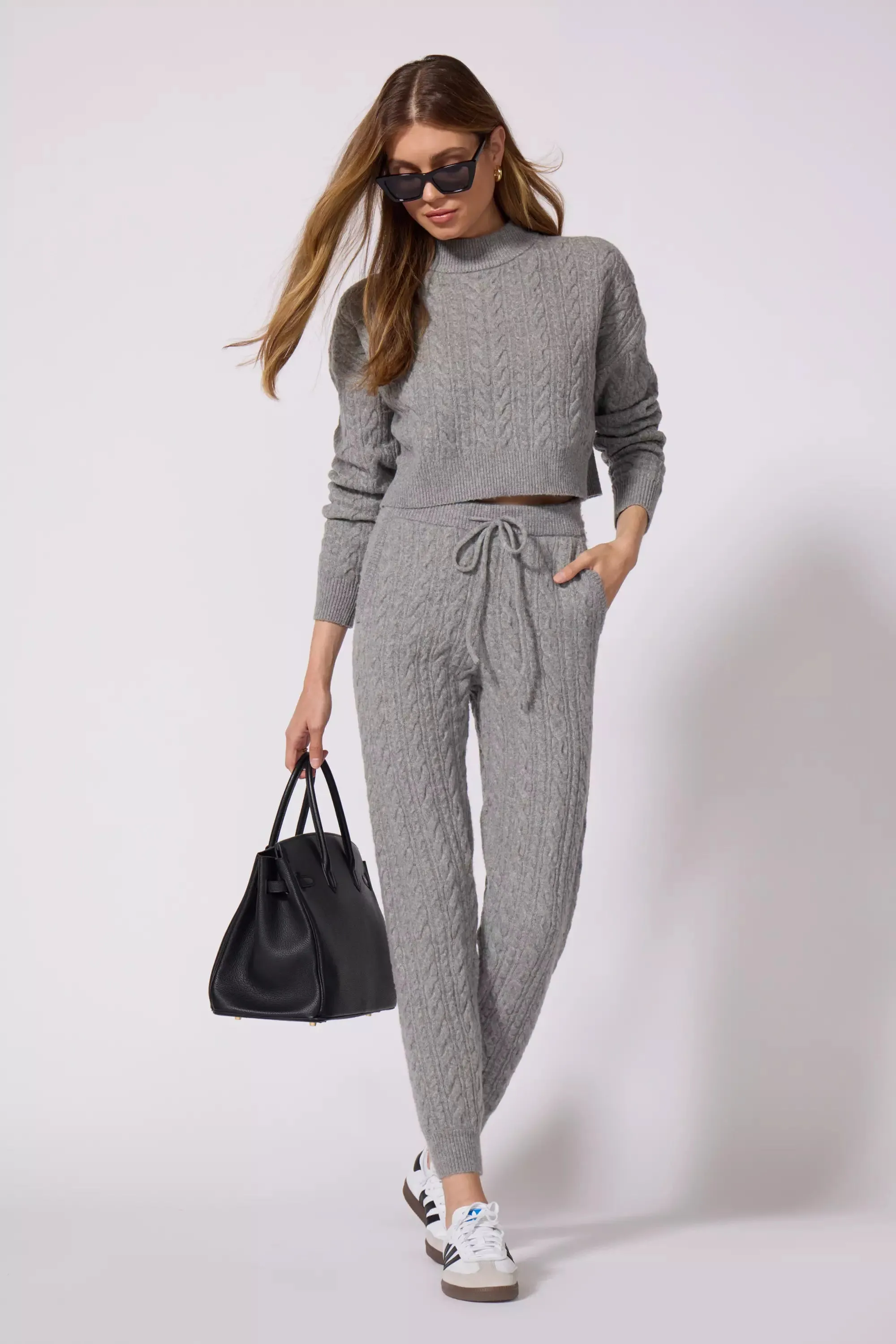 Cable Knit Cropped Sweater - Htr Steel Grey sold by MPG product image thumbnail 2