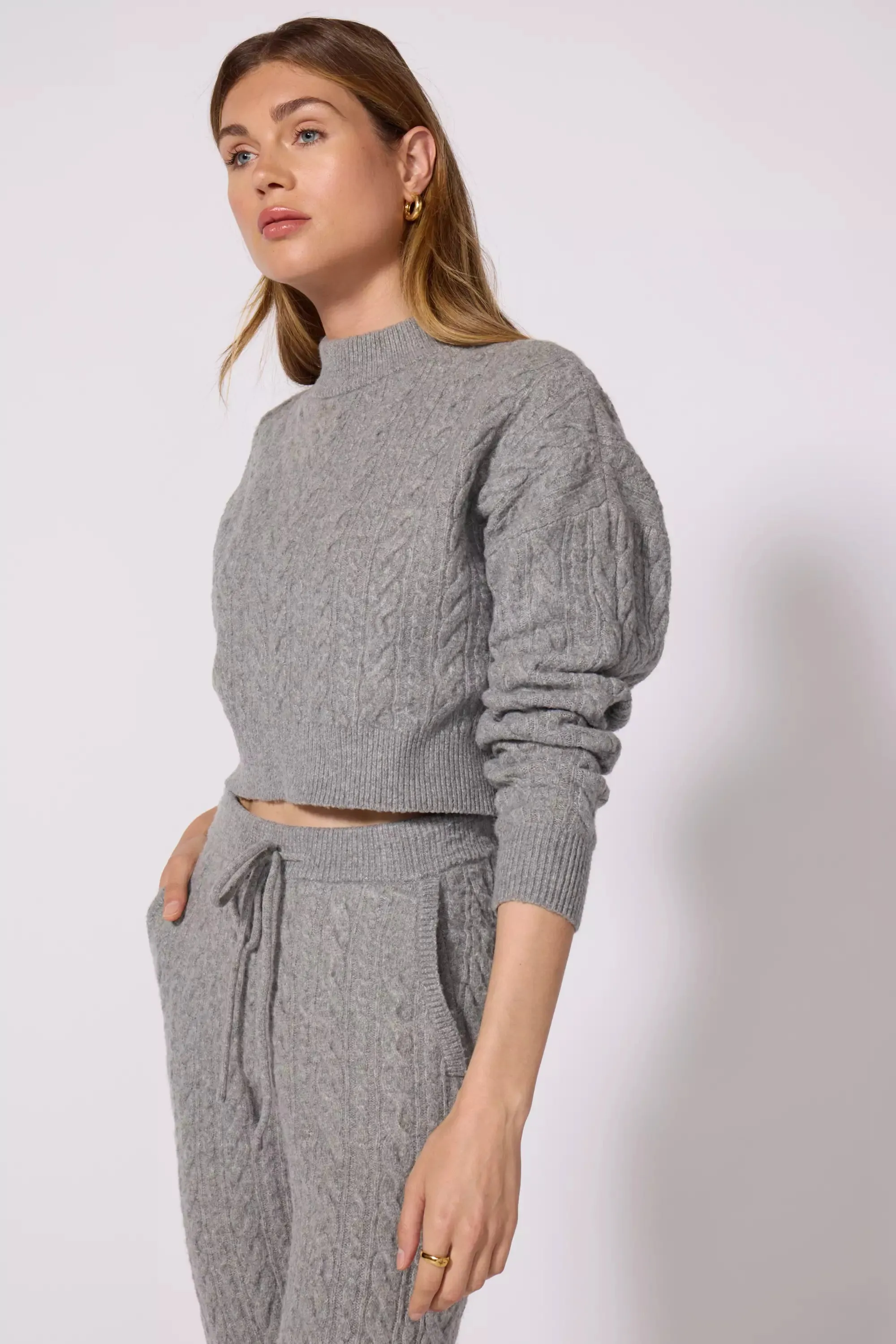 Cable Knit Cropped Sweater - Htr Steel Grey sold by MPG product image thumbnail 4