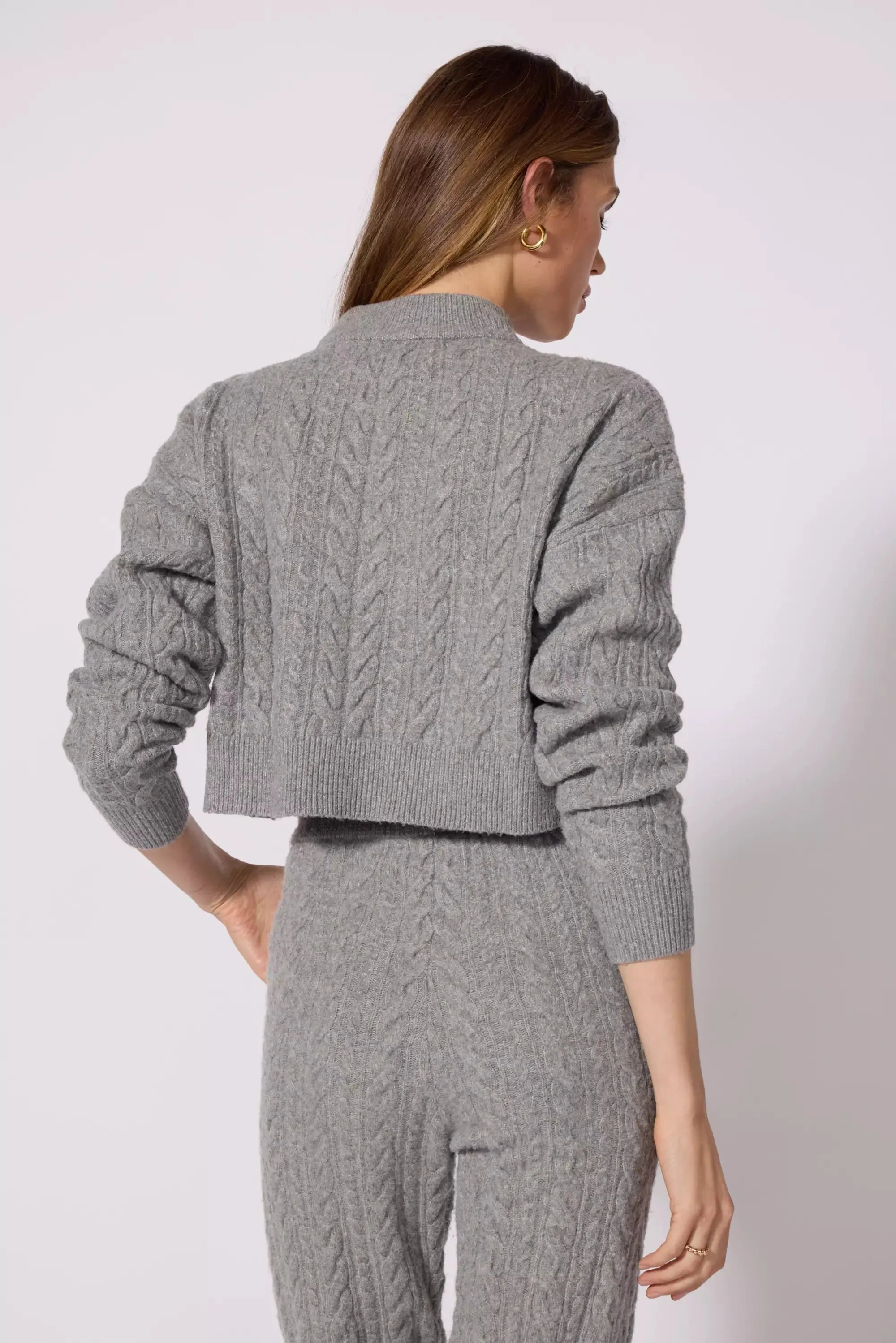 Cable Knit Cropped Sweater - Htr Steel Grey sold by MPG product image thumbnail 3