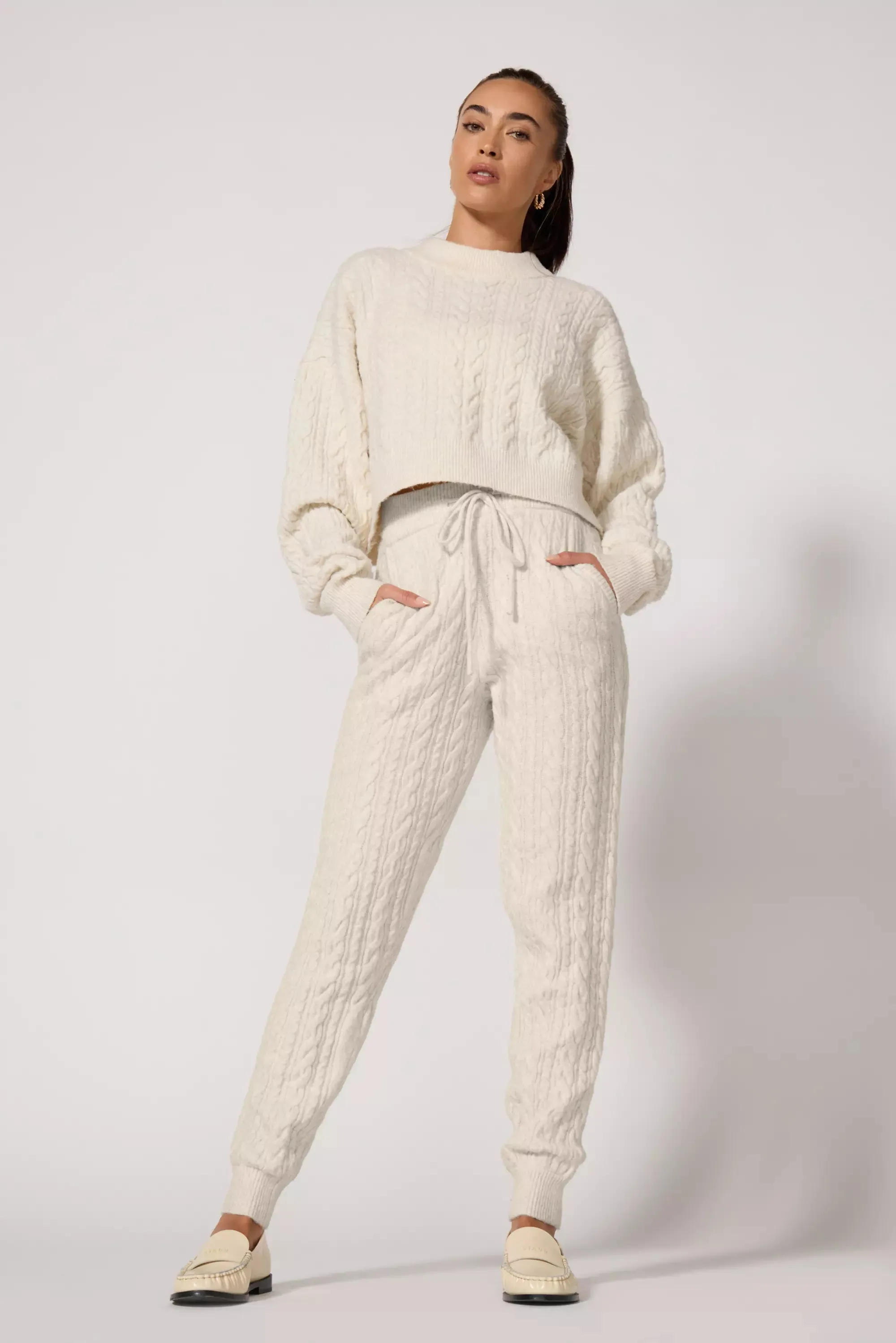 Cable Knit Jogger - Htr Birch sold by MPG product image thumbnail 2
