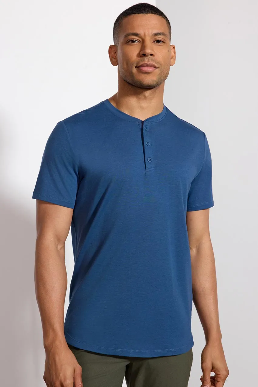 Pima Cotton Henley With Curved Hem - Key Largo sold by MPG