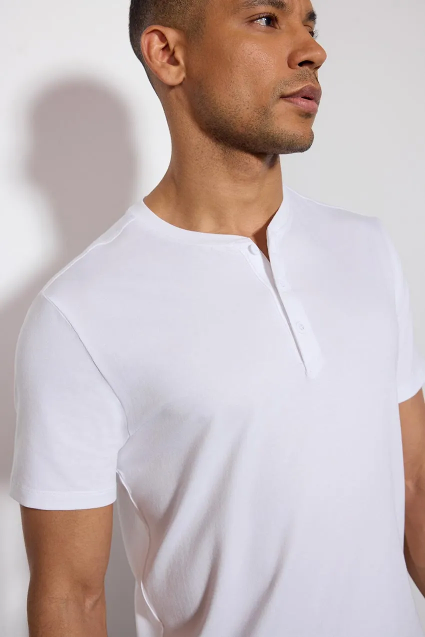 Pima Cotton Henley With Curved Hem - White sold by MPG product image thumbnail 4