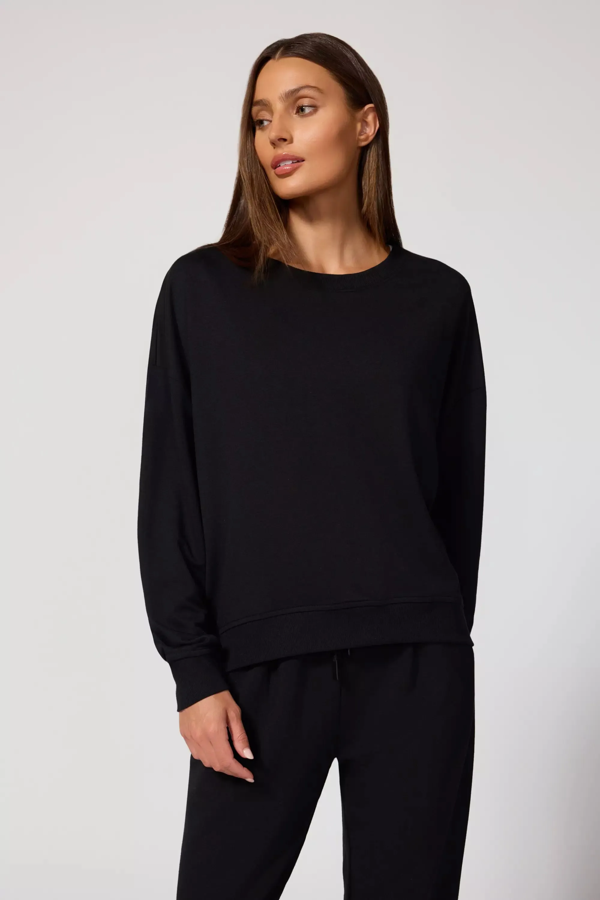 Modal Fleece Relaxed Crew - Black sold by MPG