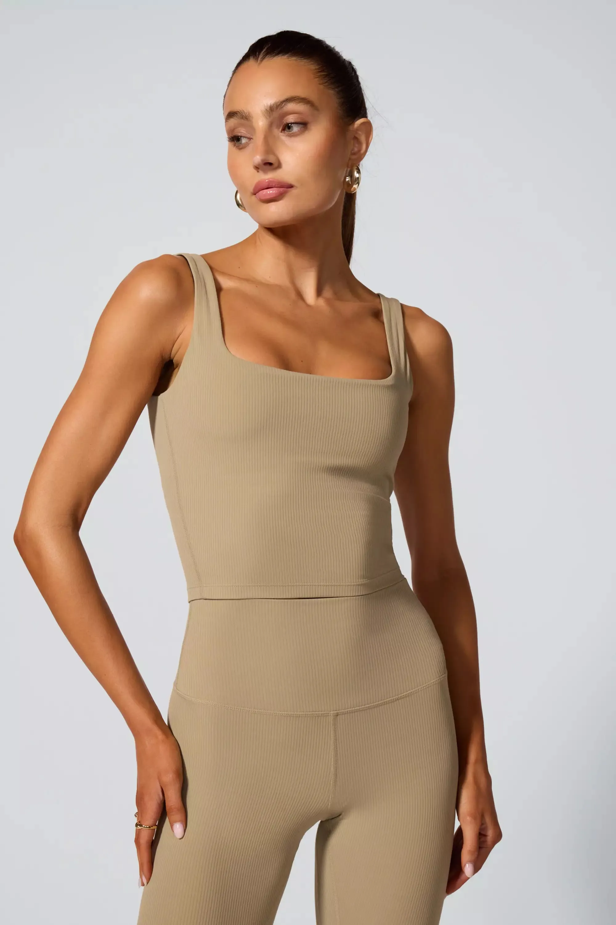 Ribbed Crop Tank with Support - Silver Sage sold by MPG