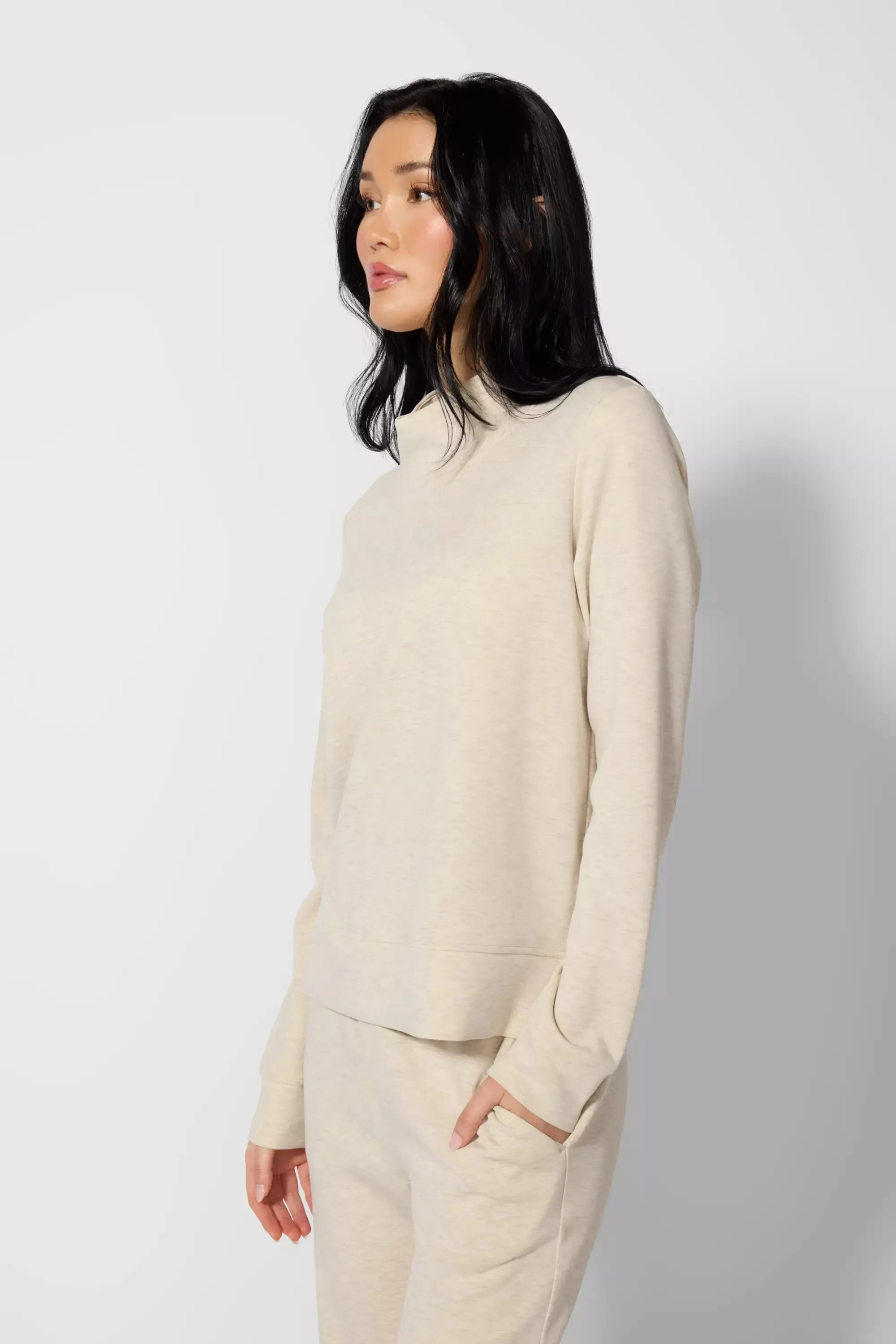 Dreamweave™ Mock Neck Sweatshirt - Htr Brown Rice sold by MPG product image thumbnail 3