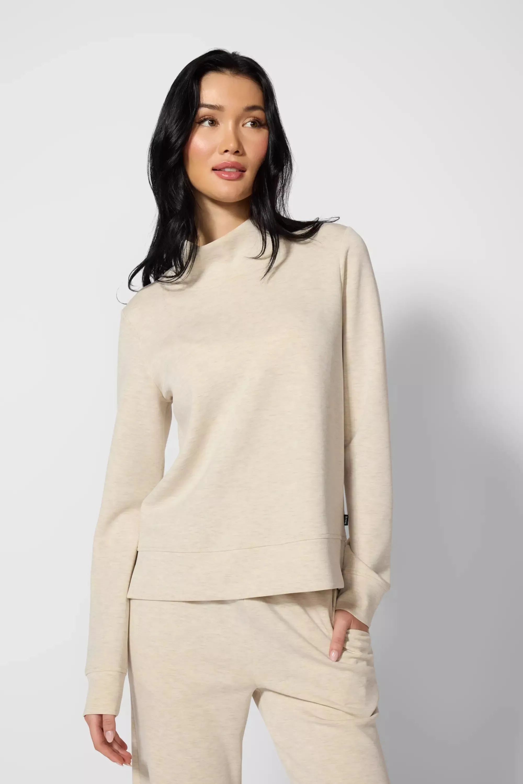Dreamweave™ Mock Neck Sweatshirt - Htr Brown Rice sold by MPG