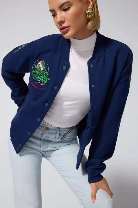Luxefleece Embroidered Bomber Jacket - Navy sold by MPG