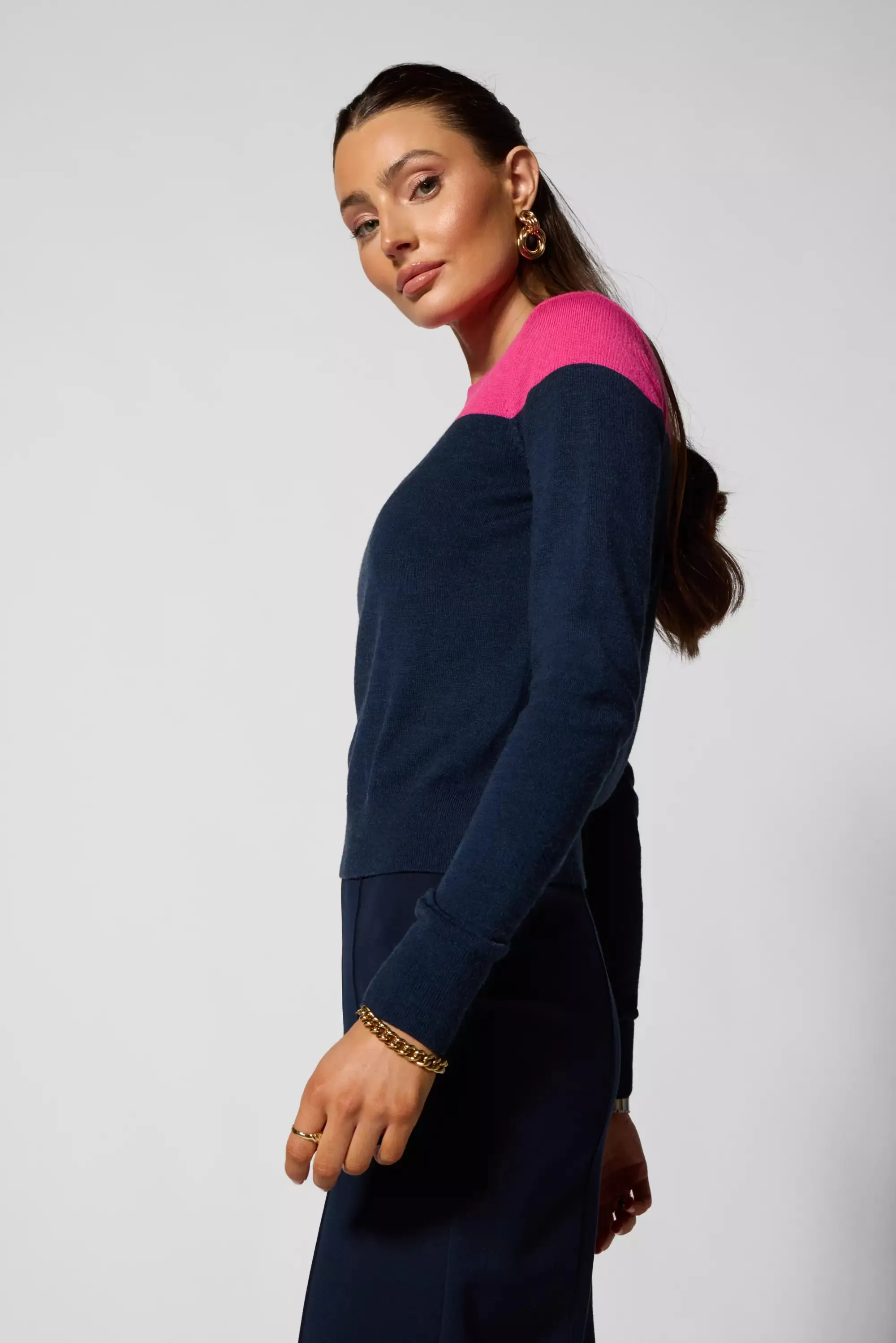 Merino Crew Neck - Navy Blazer/Fuchsia sold by MPG product image thumbnail 4