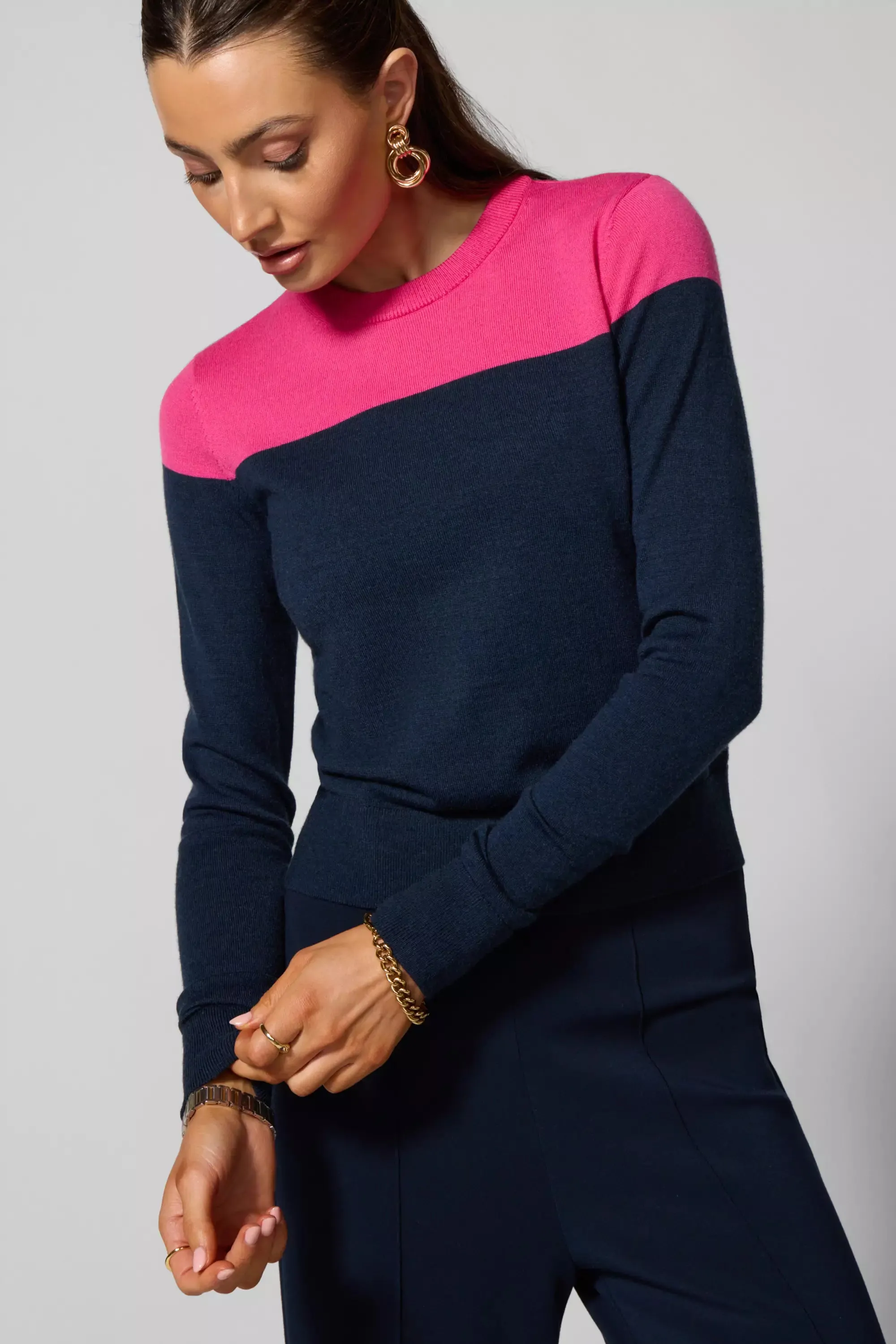 Merino Crew Neck - Navy Blazer/Fuchsia sold by MPG