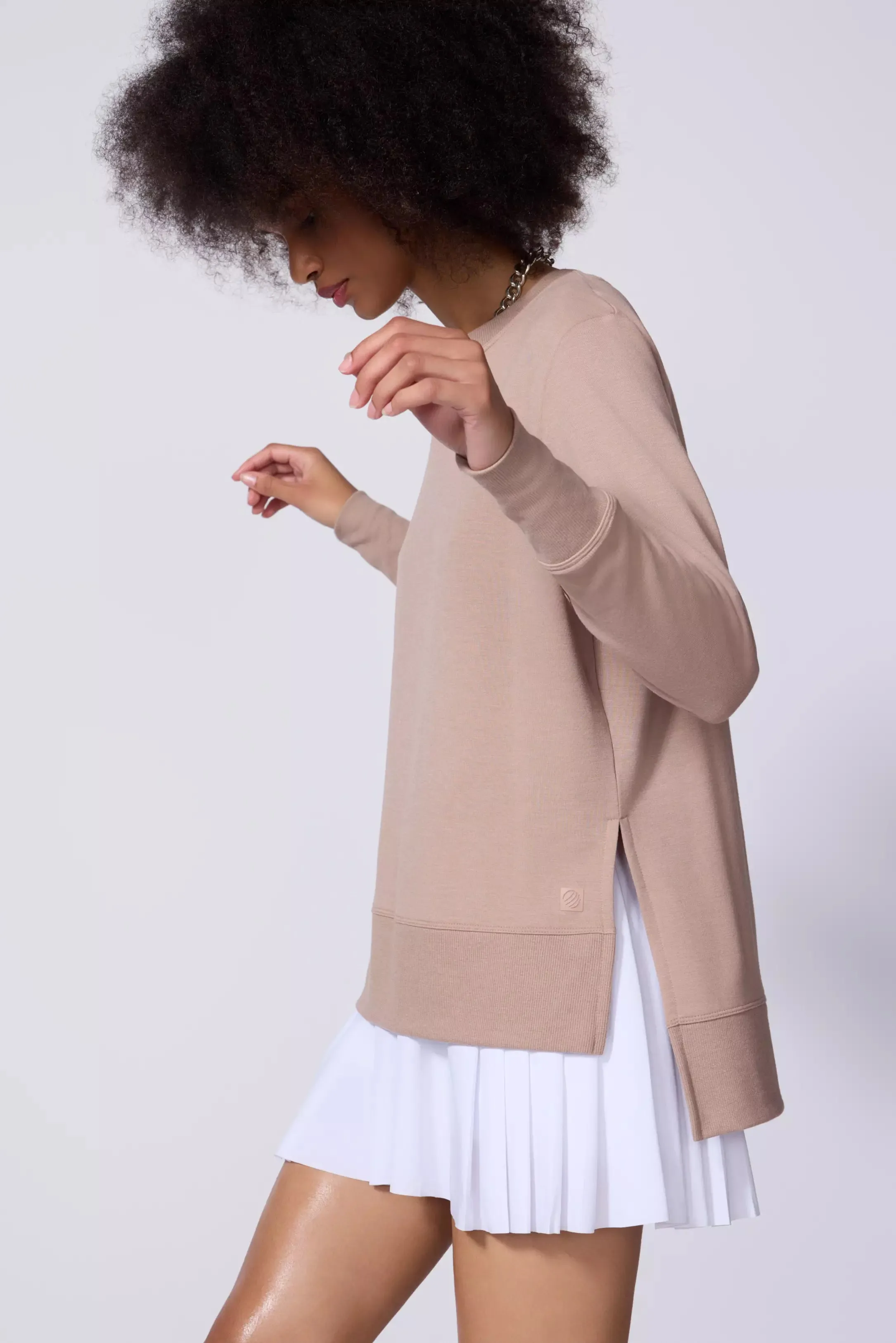 Cozy Fleece Side Slit Pullover - Taupe sold by MPG