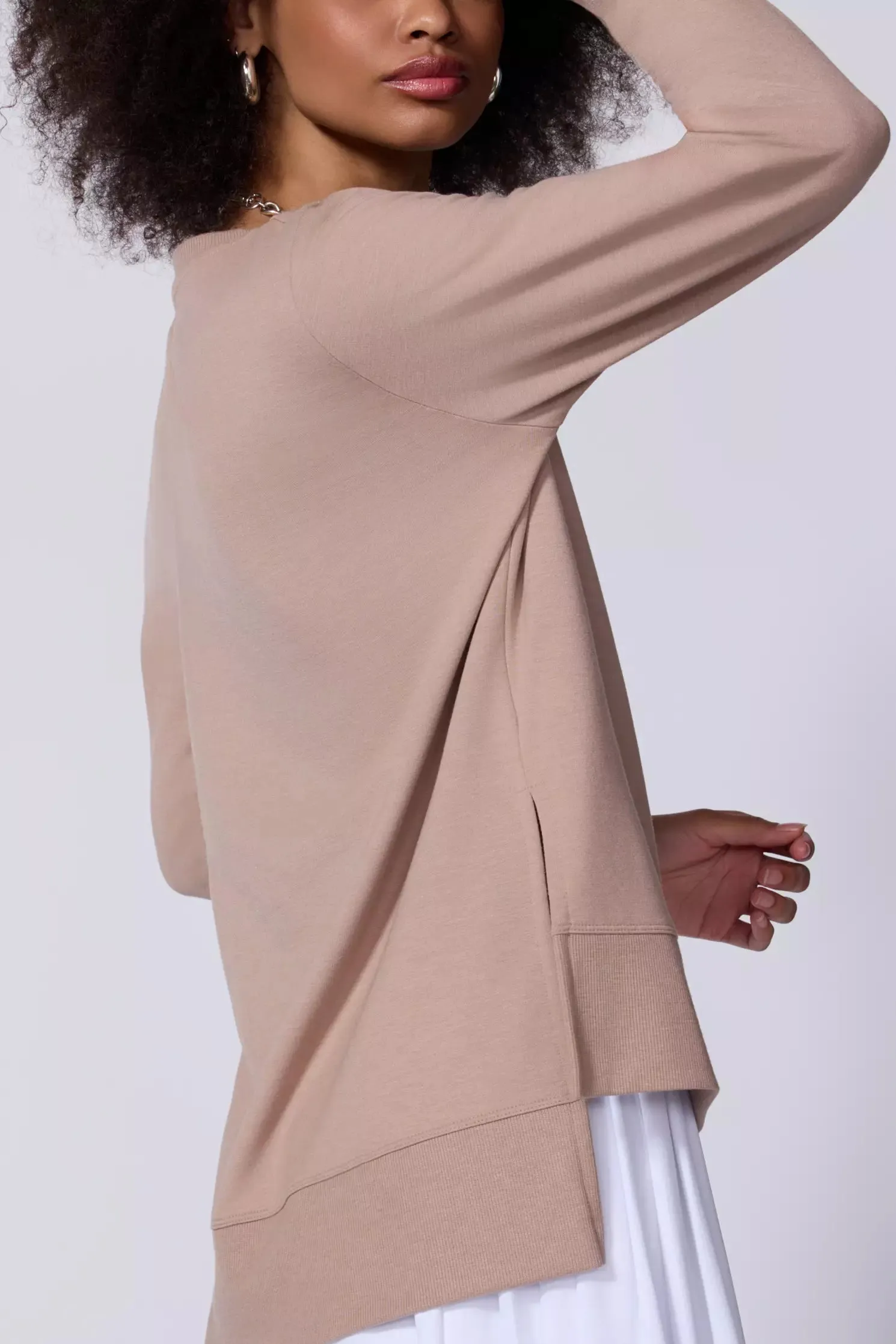 Cozy Fleece Side Slit Pullover - Taupe sold by MPG product image thumbnail 5