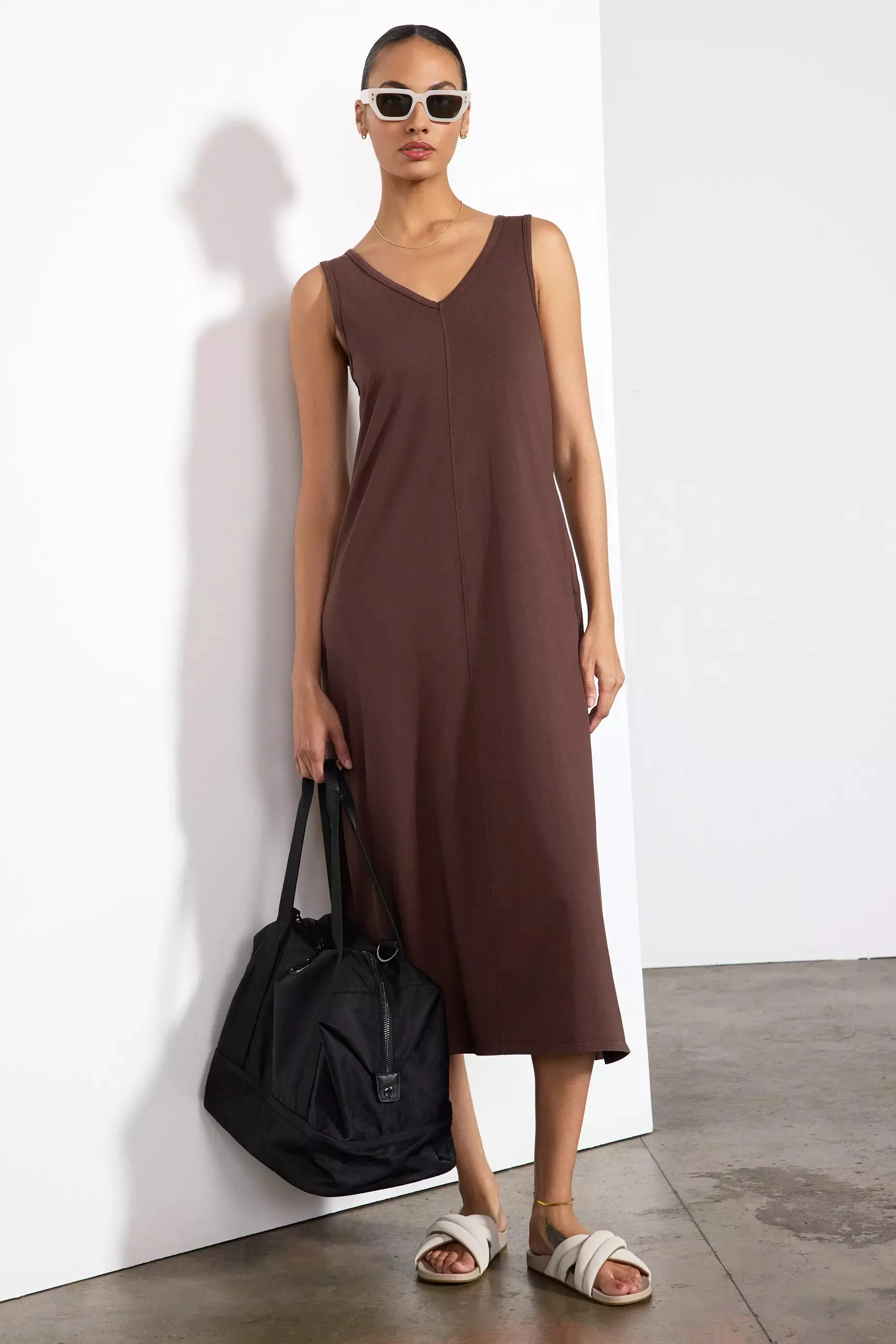 Calm V-Neck Dress - Chocolate Brown sold by MPG