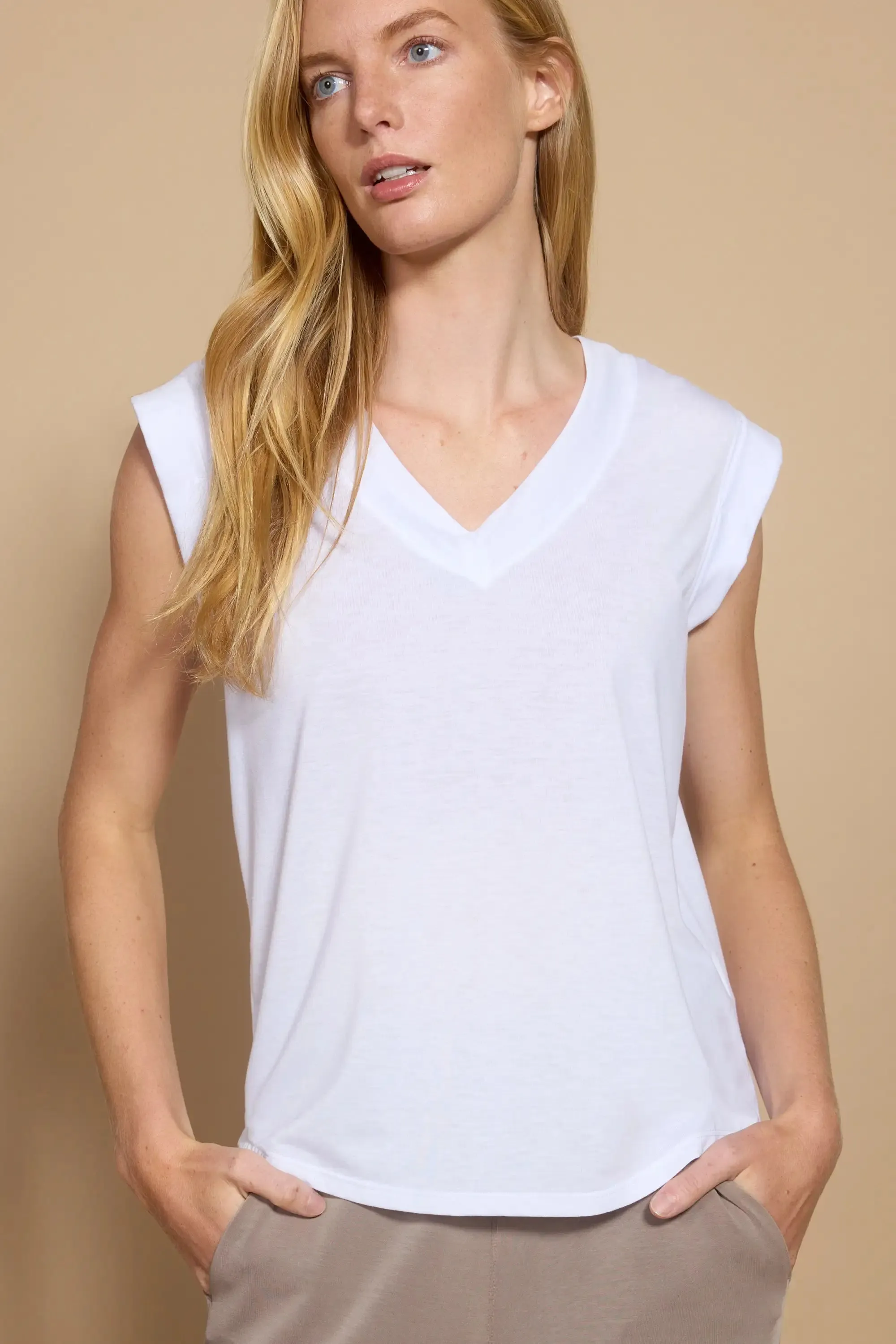 Performance Knit V-Neck Tee - White sold by MPG