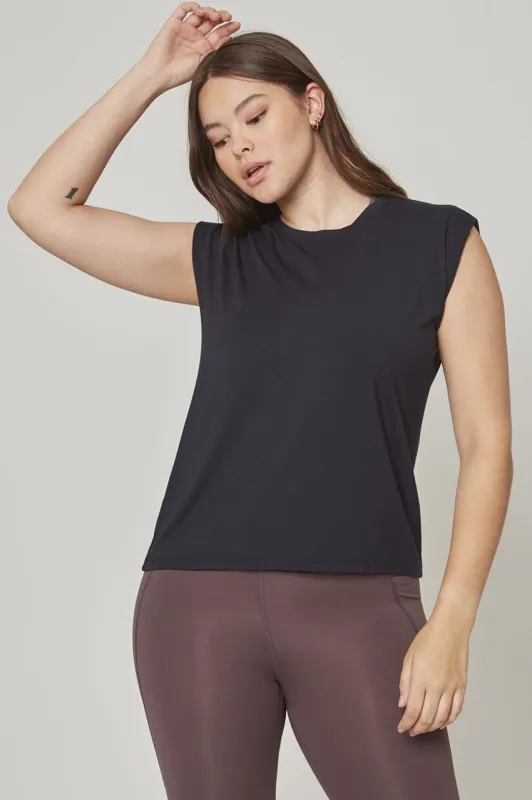 Breeze Tacked Shoulder Top - Black sold by MPG