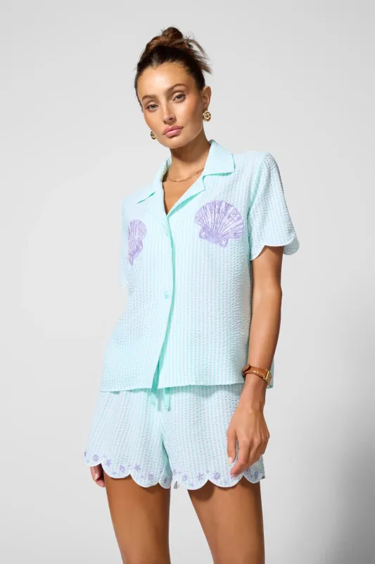 Embroidered Seersucker Top - Limpet Shell sold by MPG