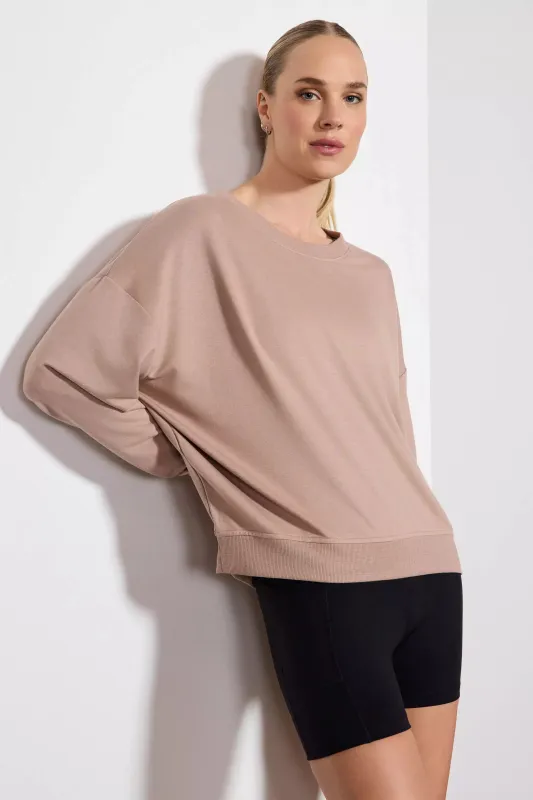 Cozy Fleece Relaxed Crew - Taupe sold by MPG