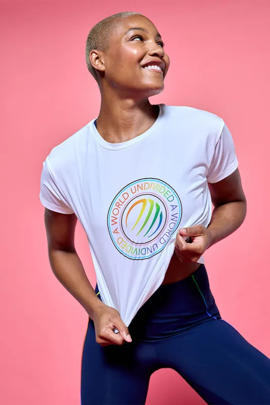 Janelle Semi-Cropped Melange T-Shirt - White sold by MPG