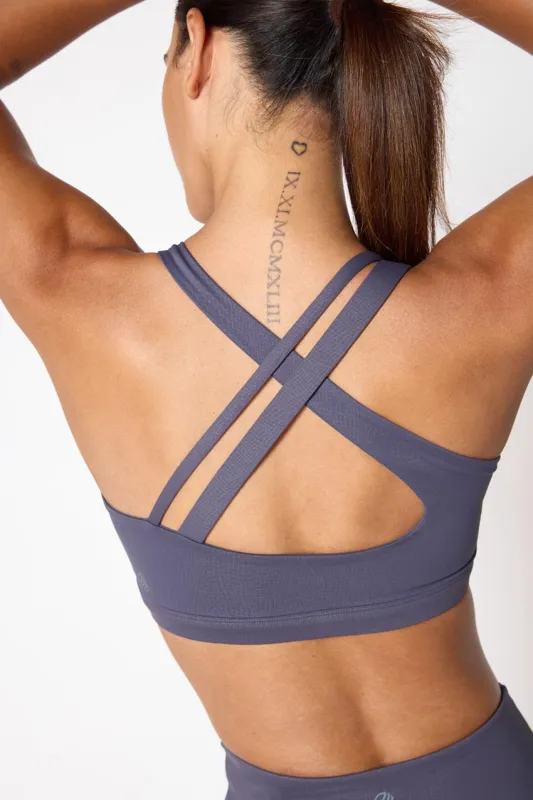 Vital Asymmetric Strap Medium Support Crackle Print Sports Bra sold by MPG