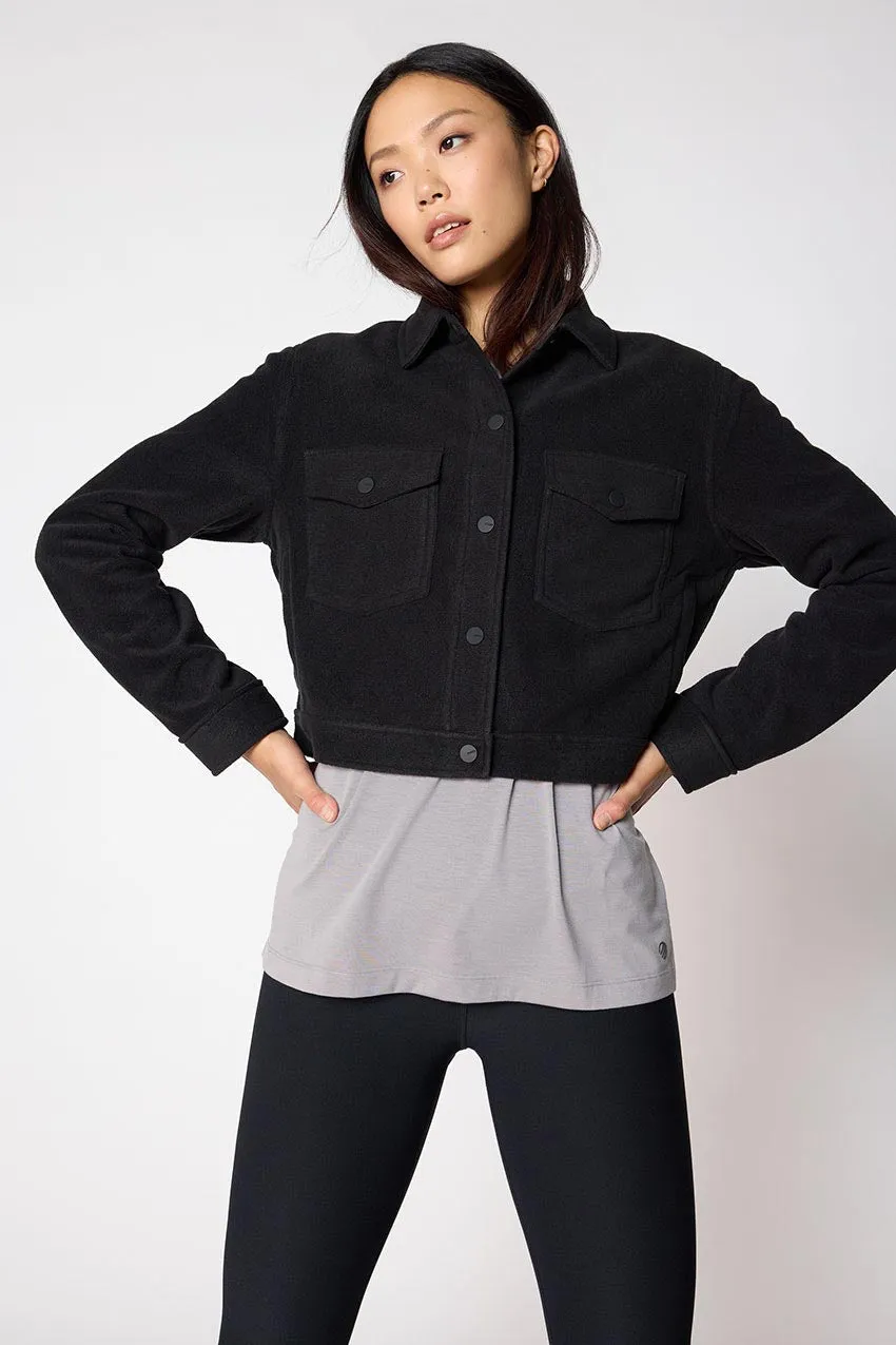 Elevate Fleece Cropped Shirt Jacket - Black sold by MPG