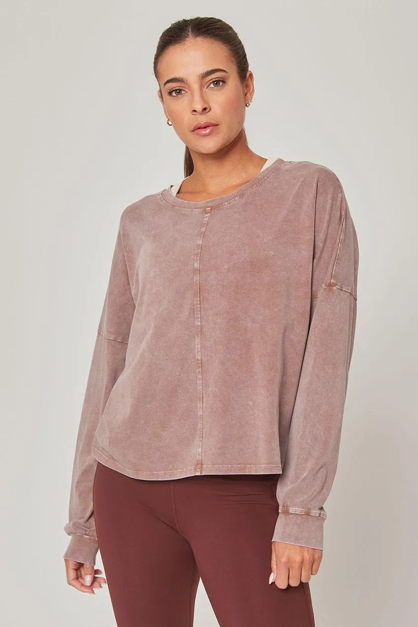 Calm Oversized Boxy Long Sleeve Top - Distressed Almond sold by MPG