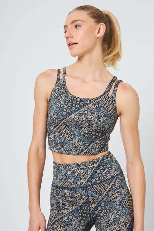 Explore Longline Printed Light Support Bra Peached - Navy/Gold Patchwork Print sold by MPG