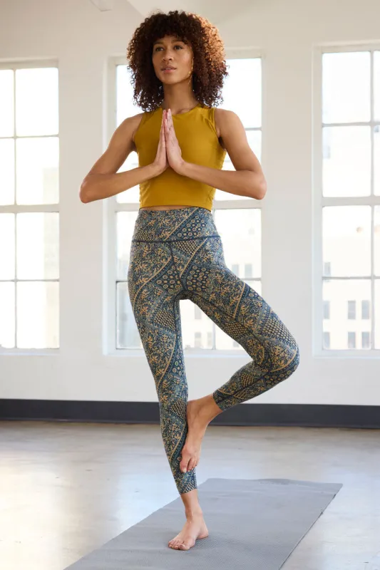 Explore High-Waisted Legging 25" - Navy/Gold Patchwork Print sold by MPG