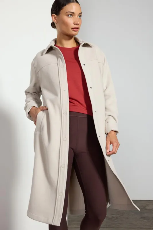 Elevate Longline Shirt Jacket with Welt Pockets sold by MPG