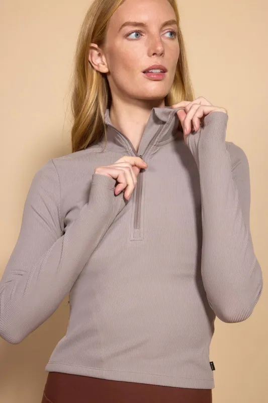 Poise Ribbed Half-Zip Long Sleeve Top sold by MPG