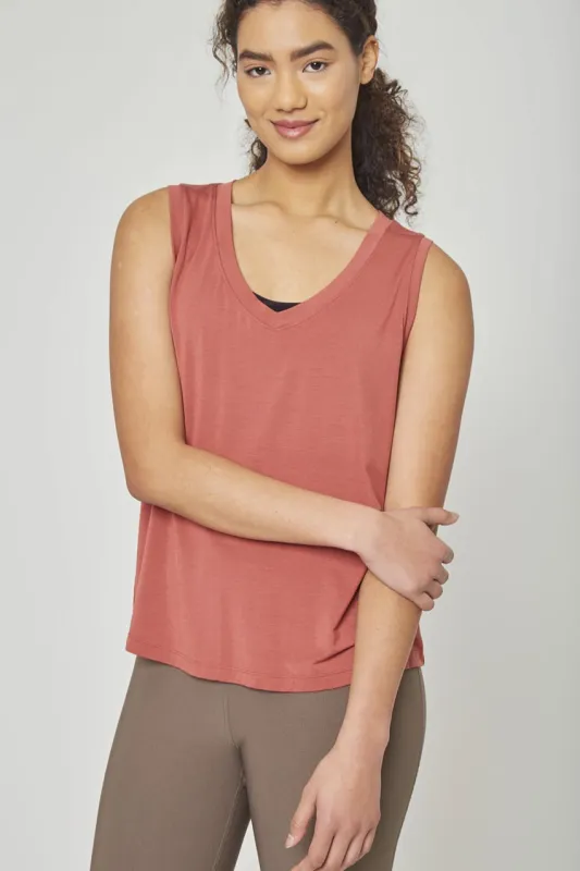 Exalt TENCEL™ Modal Sleeveless V-Neck Top - Marsala Wine sold by MPG