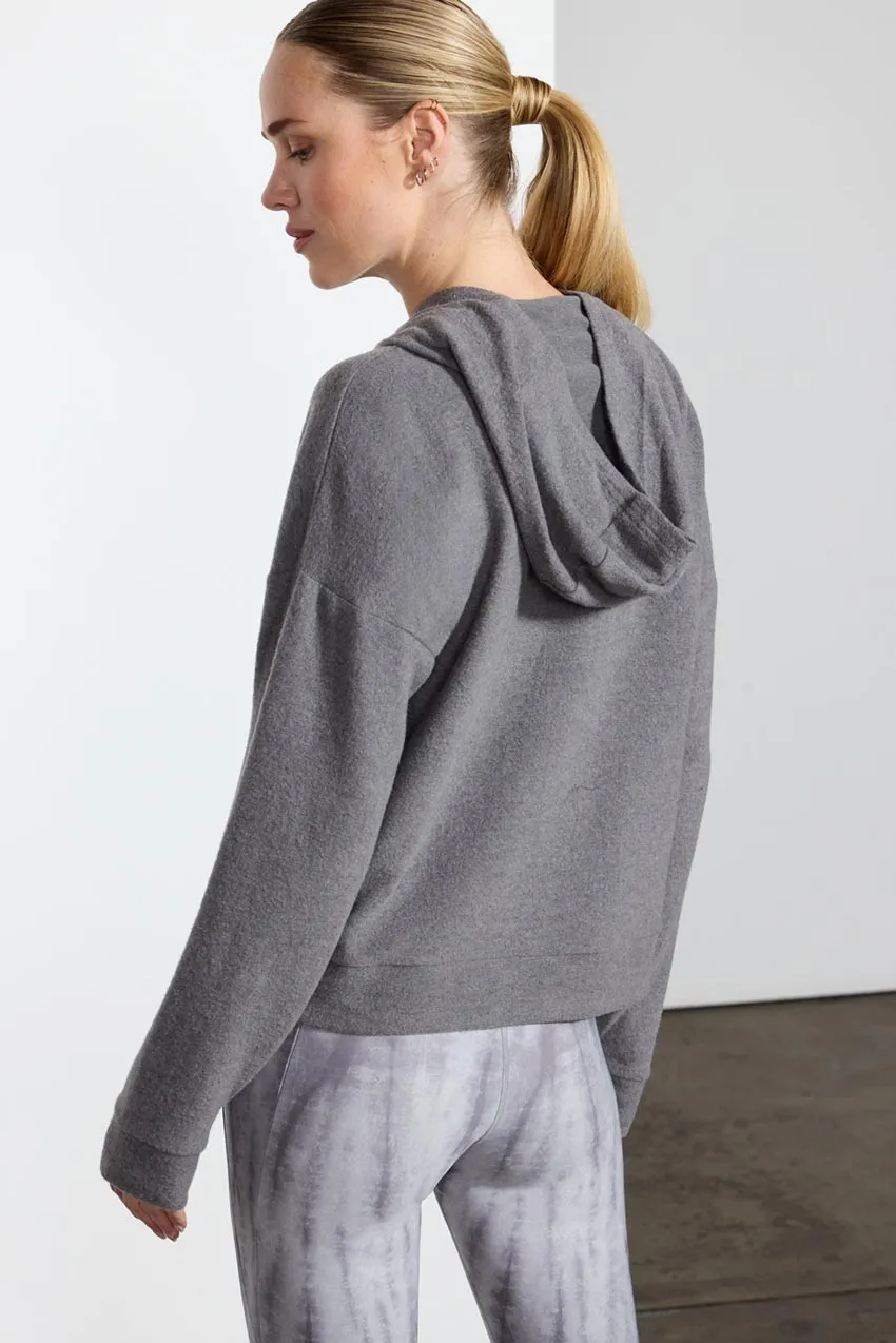 Tranquil Cropped Placket Hoodie - Dark Htr Concrete sold by MPG product image thumbnail 3