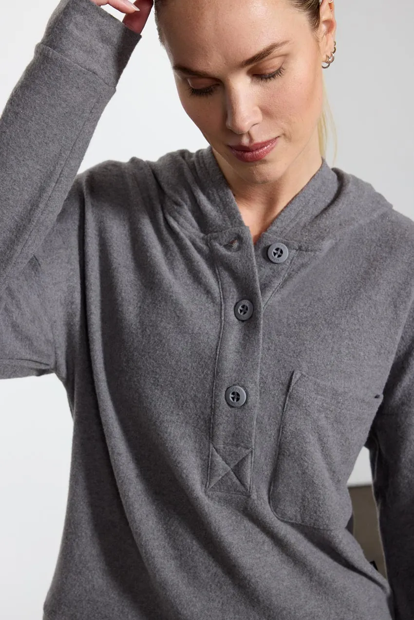 Tranquil Cropped Placket Hoodie - Dark Htr Concrete sold by MPG product image thumbnail 4