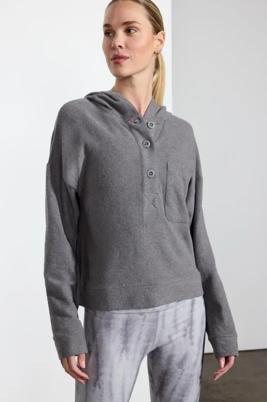 Tranquil Cropped Placket Hoodie - Dark Htr Concrete sold by MPG