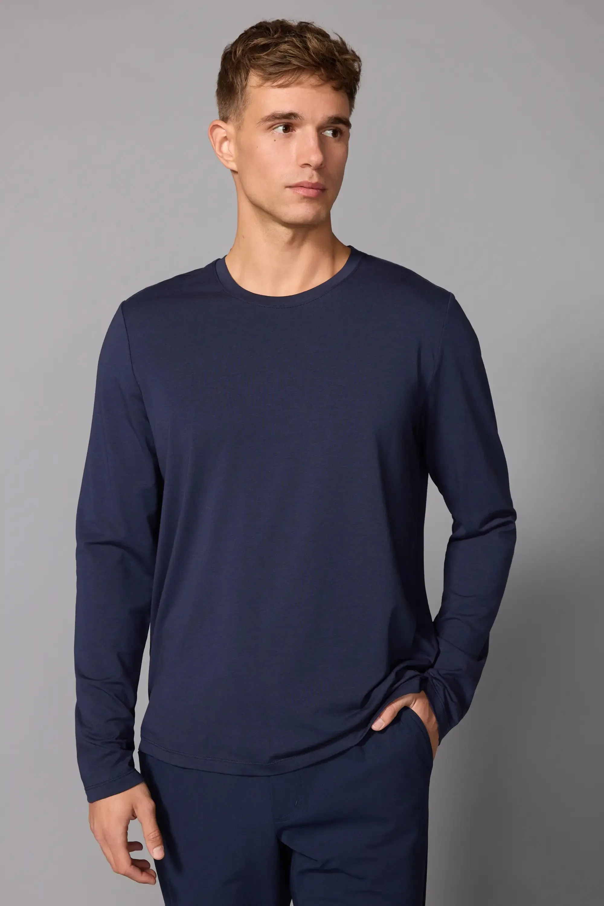 Pima Cotton Long Sleeve Tee - Navy Blazer sold by MPG