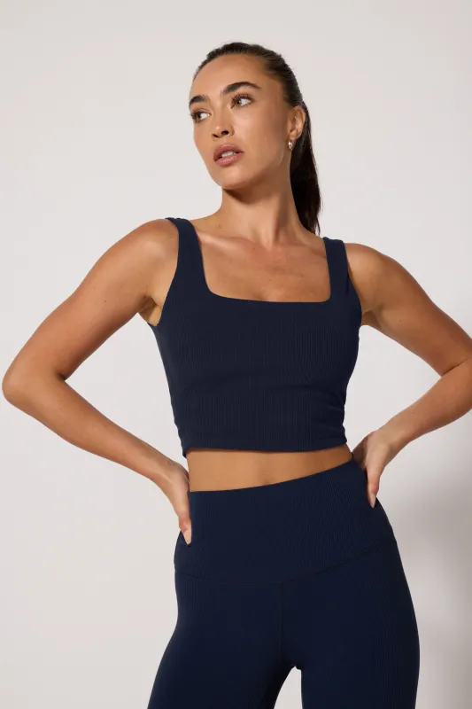 Ribbed Crop Tank with Support - Navy Blazer sold by MPG