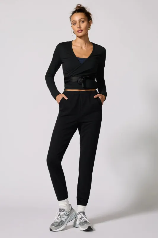 Cozy Fleece Ballet Wrap Sweatshirt - Black sold by MPG