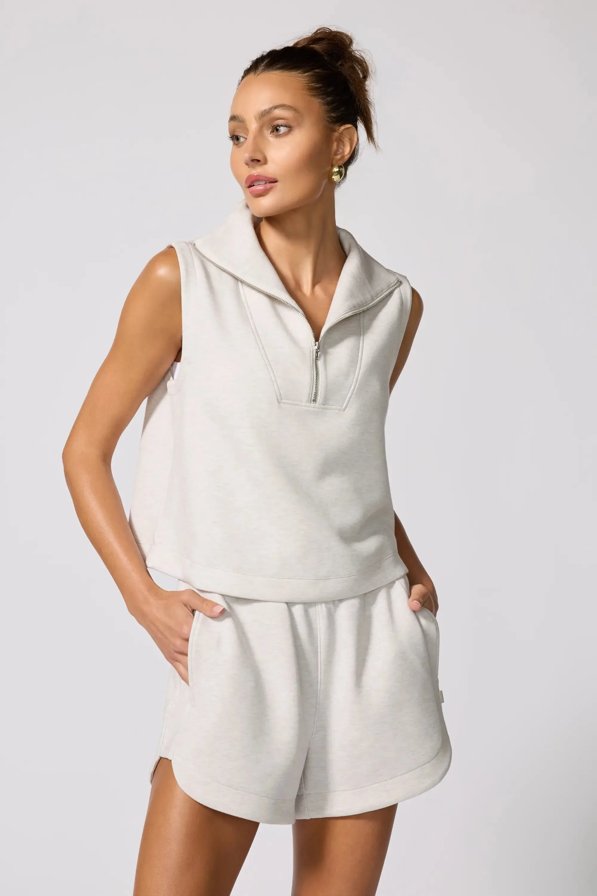 Dreamweave™ Half Zip Mock Neck Tank - Htr Moonbeam sold by MPG product image thumbnail 2