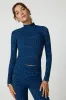 Printed Mock Neck Long Sleeve Top - Navy Blazer Leopard sold by MPG