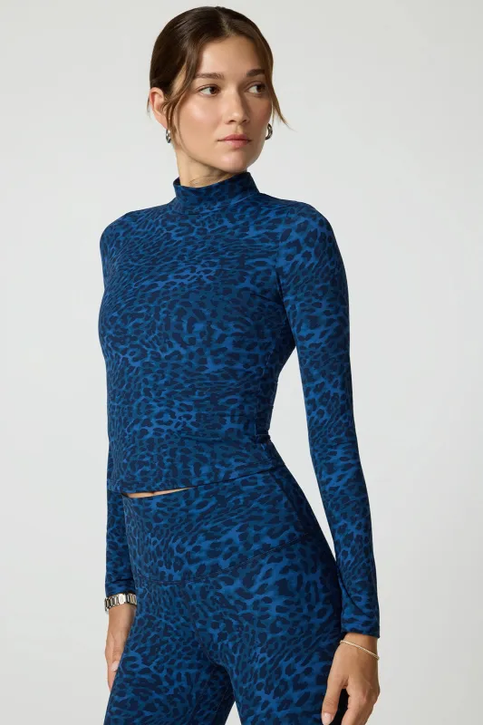Printed Mock Neck Long Sleeve Top - Navy Blazer Leopard sold by MPG