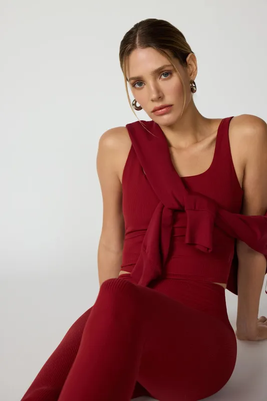 Ribbed Crop Tank with Support - Merlot sold by MPG