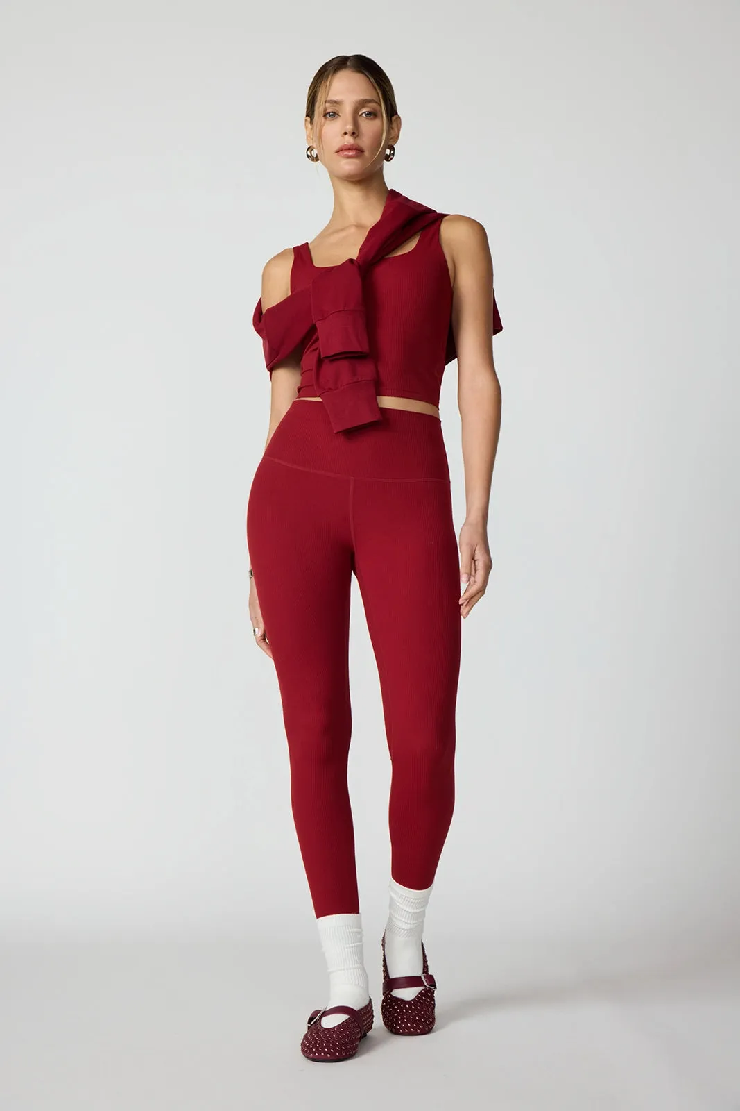 Ribbed Crop Tank with Support - Merlot sold by MPG product image thumbnail 3