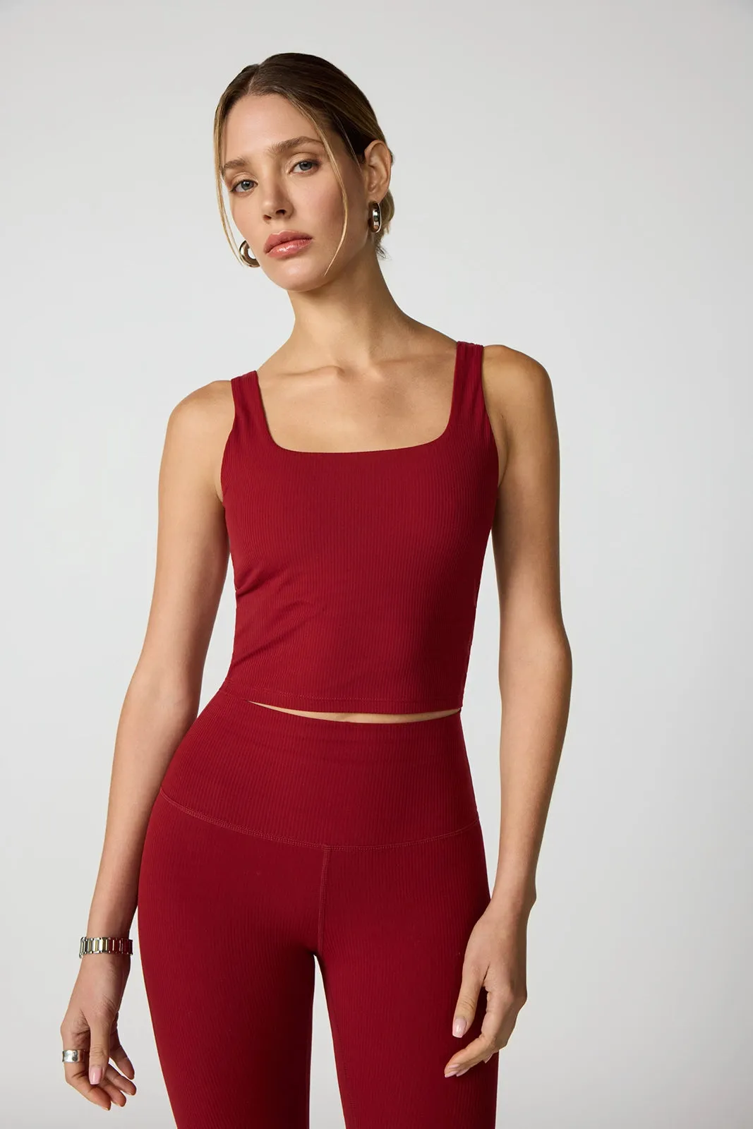 Ribbed Crop Tank with Support - Merlot sold by MPG product image thumbnail 2