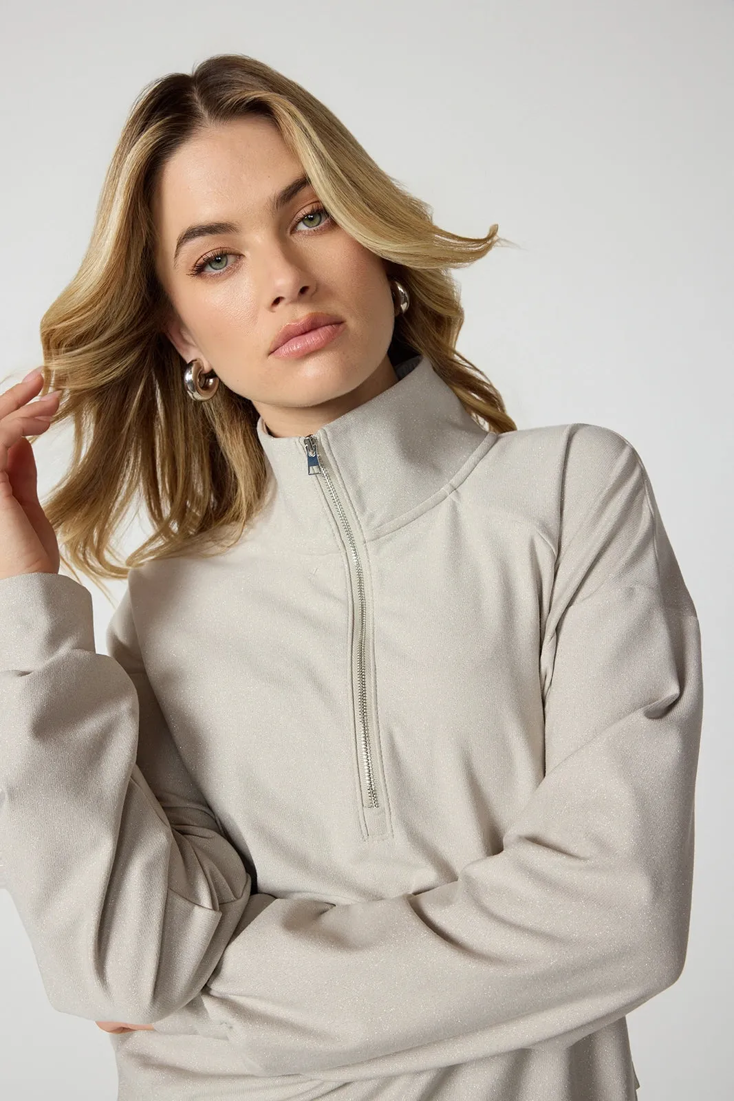 Shimmer Quarter Zip - Island Fossil w/ Silver sold by MPG