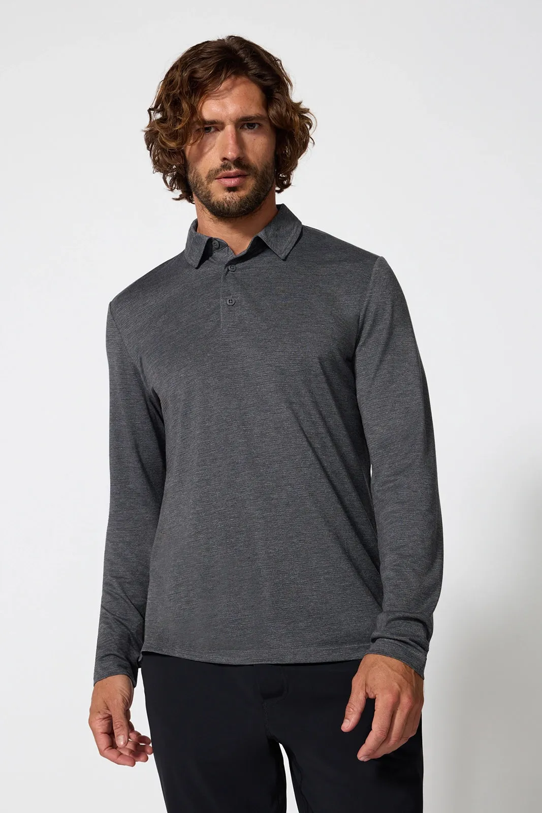 Triumph Long Sleeve Polo - Htr Black sold by MPG