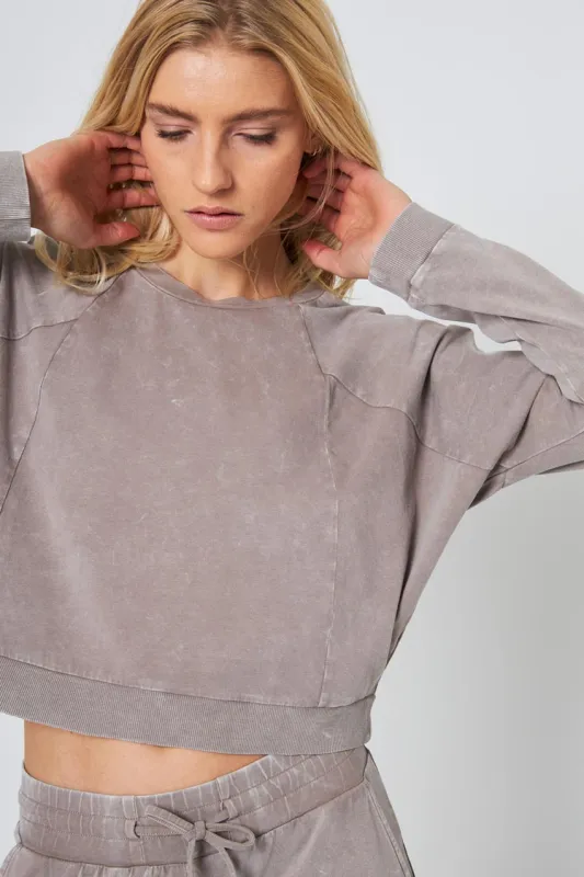 Rhythm Cropped Crew Neck Top - Distressed Caffe Latte sold by MPG
