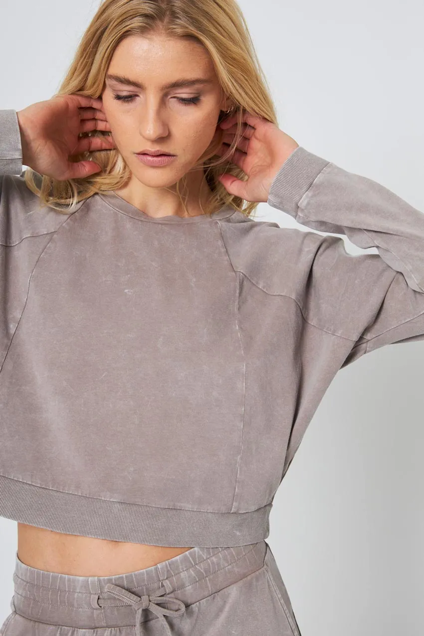 Rhythm Cropped Crew Neck Top - Distressed Caffe Latte sold by MPG