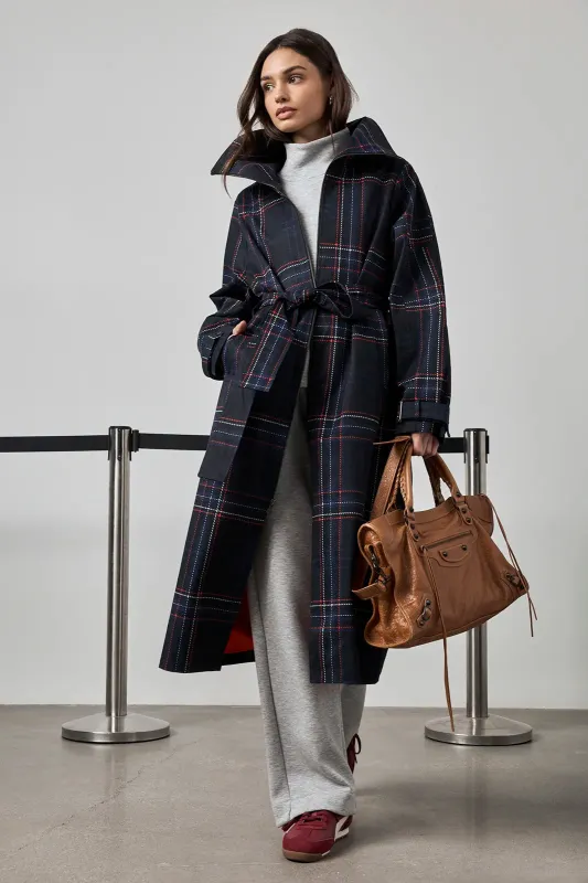 Oversized Trench Coat - Black/Navy Blazer Plaid made by MPG