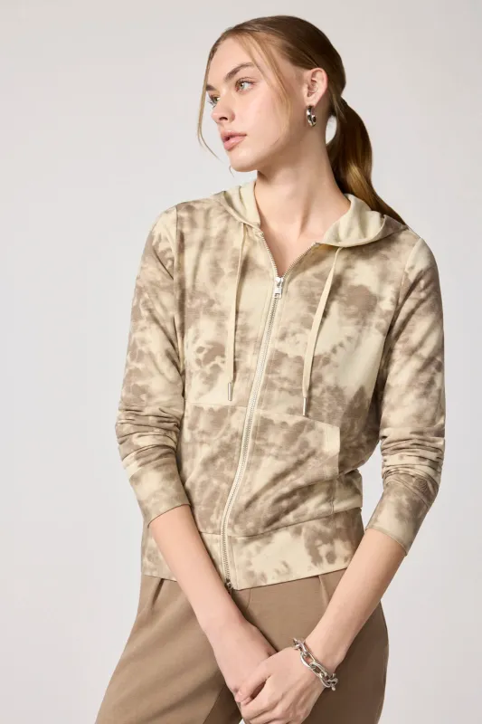 Shibori Cozy Fleece Slim Full Zip Hoodie - Brown Rice Shibori sold by MPG