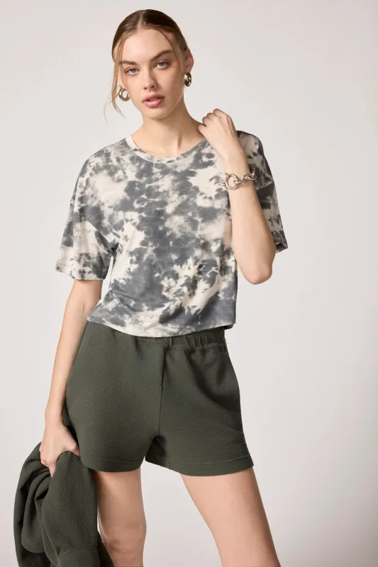 Shibori Breeze Cropped Boyfriend Tee - Moonbeam Shibori sold by MPG