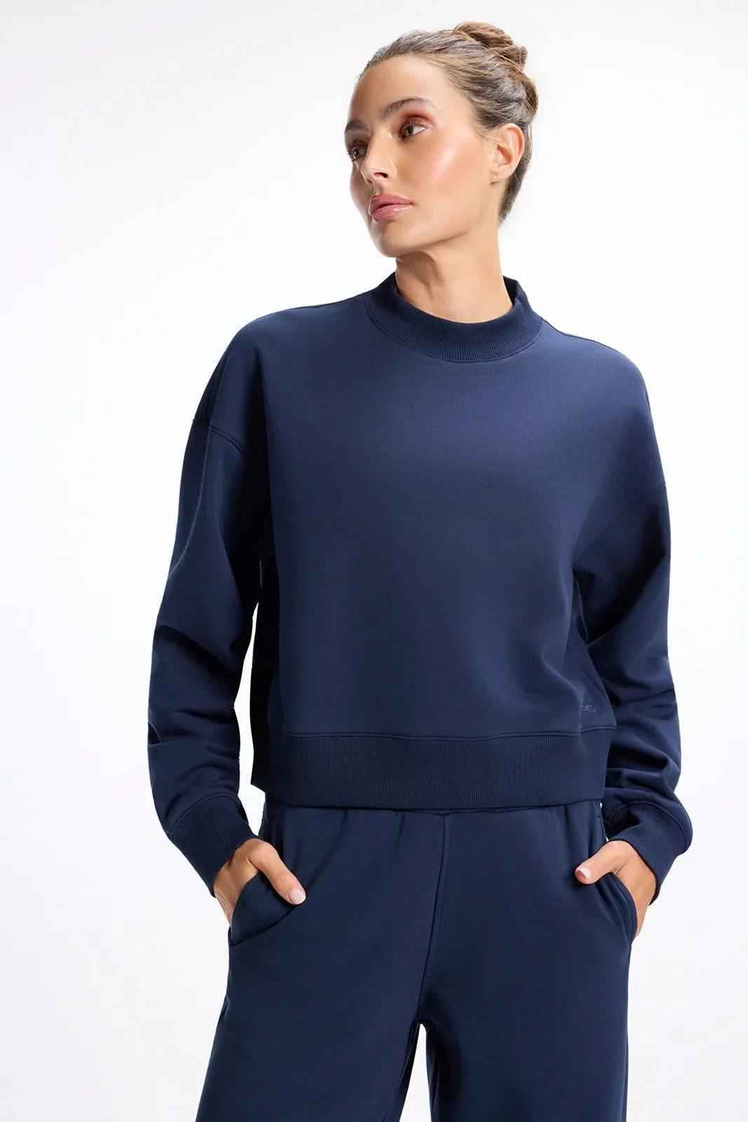 Ultrasoft Fleece Mock Neck Cropped Sweatshirt - Navy Blazer sold by MPG product image thumbnail 2