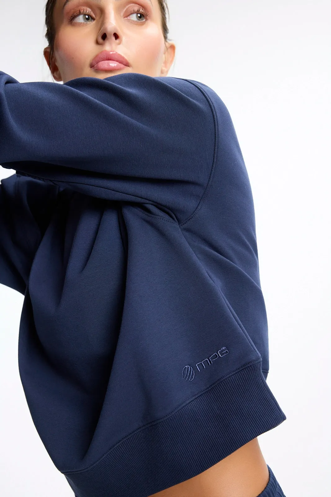 Ultrasoft Fleece Mock Neck Cropped Sweatshirt - Navy Blazer sold by MPG